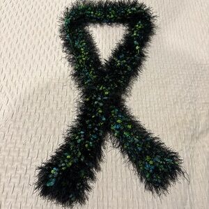 Fuzzy Y2K Black and Green Women's Scarf